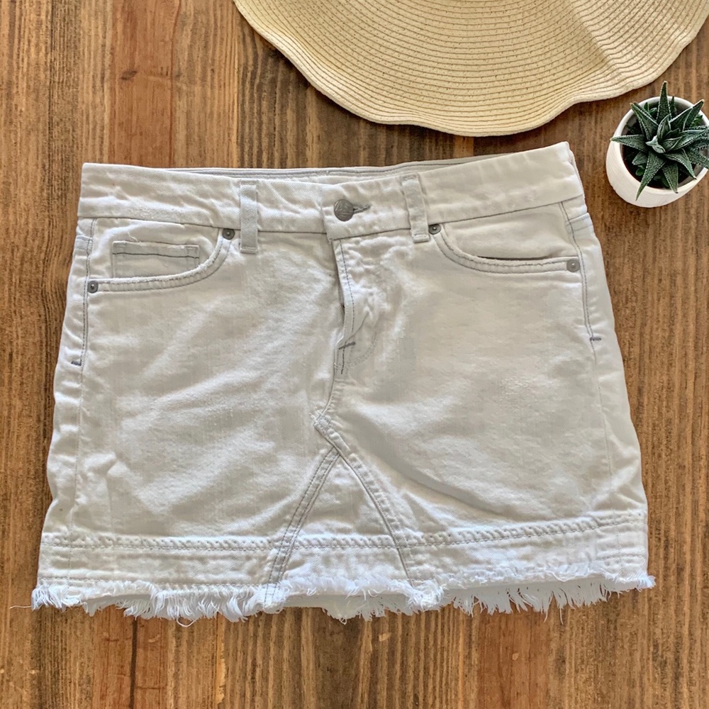 White Cut Off Mini Skirt